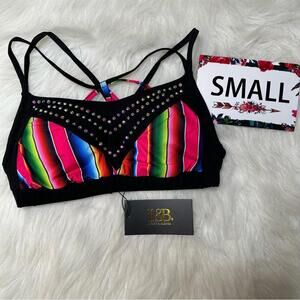L&B Small Serape & Black rhinestone detailed sports bra